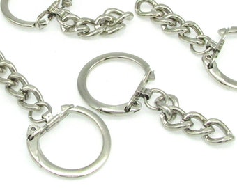 Vintage Silver-Tone Keychain Findings with Latching Key Ring and Chunky Chain Fob (10)
