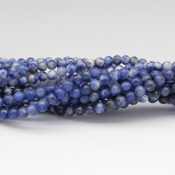 4mm Round Sodalite Beads, Opaque Blue Polished Semiprecious Gemstone Unfaceted Spacers