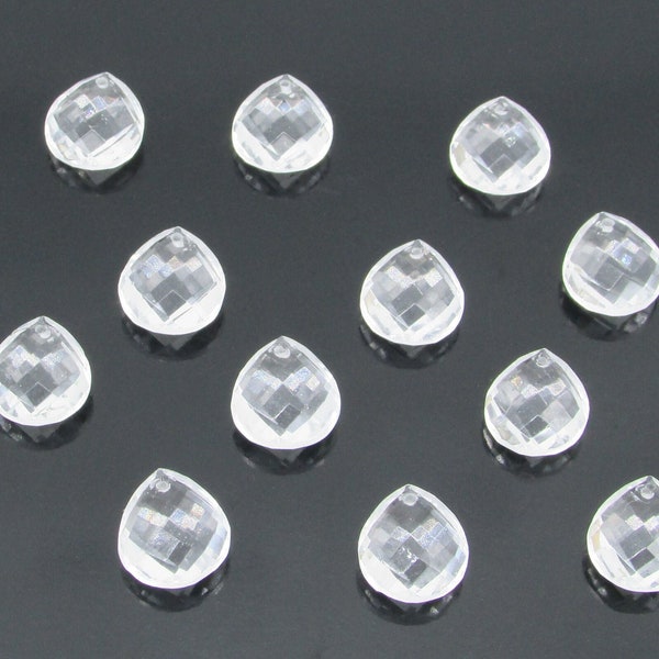 11x10mm Flat Teardrops, Crystal Clear Faceted Czech Glass Briolettes