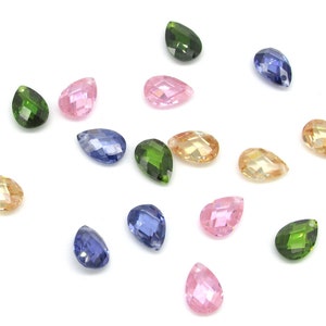 Small Cubic Zirconia Pendants, 10x7mm Faceted Flat Teardrops (2)