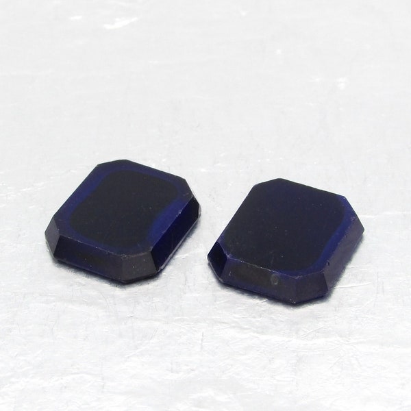14mm Flat Octagon Cabochons, 14x12mm Opaque Midnight Blue Beveled Glass Gems (2)