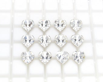 Small Rhinestone Hearts, 8.8mm 5.5mm Foiled Crystal Point Back Gems