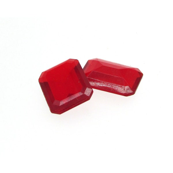 Vintage 20x14mm Octagon Baguettes, Translucent Siam Red Unfoiled Point Back Glass Stones (2)