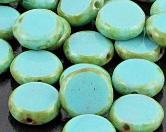 10mm Coin Turquoise Picasso Window Beads (30)