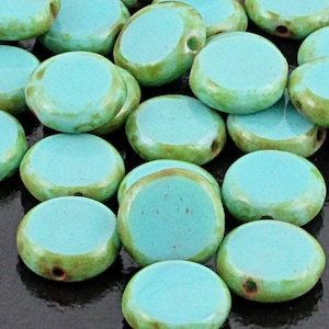 10mm Coin Turquoise Picasso Window Beads (30)