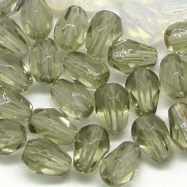 7x5mm Faceted Teardrops, Translucent Taupe Czech Fire Polished Beads (24)