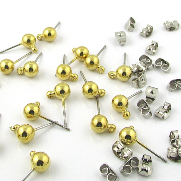 6mm Gold Plated Ball Post Earring Findings