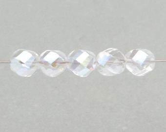 Crystal AB Helix Cut Beads, 10mm 12mm 14mm Faceted Czech Glass Twists