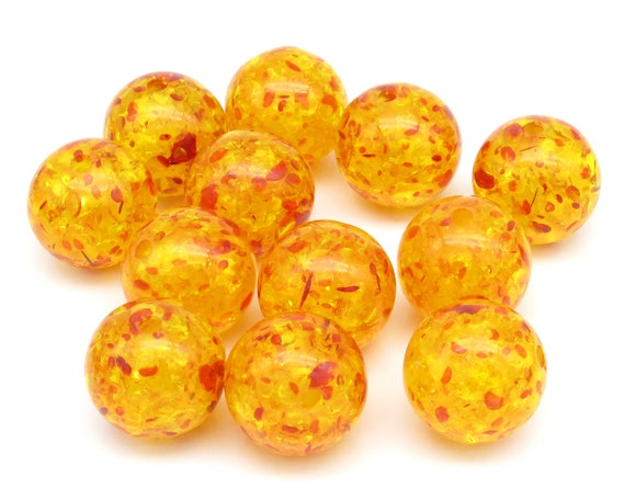 Speckled Orange Resin Beads, 16mm Smooth Ball Spacers 