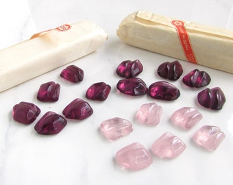 Vintage Glass Cabochons, Cherry Brand Japanese Lampwork with Wrapping Channel, Unfoiled Amethyst