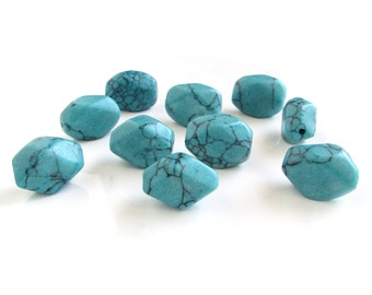Opaque Blue-Green 19x14mm Polygon Imitation Turquoise Composite Faux Stone Beads