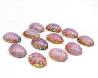 16x12mm Oval Pink Glass Fire Opal Cabochons