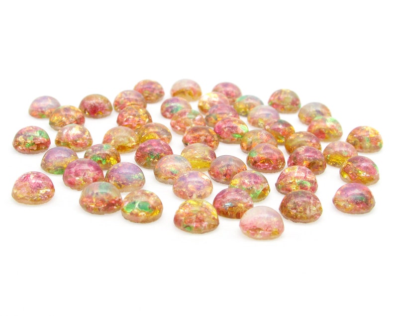 7mm Pink Glass Fire Opal Cabochons image 1