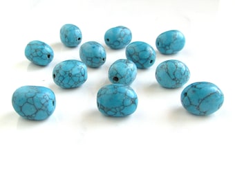 15x12mm Oval Imitation Turquoise Composite Nugget Beads, Chunky Faux Stone Barrels (12)