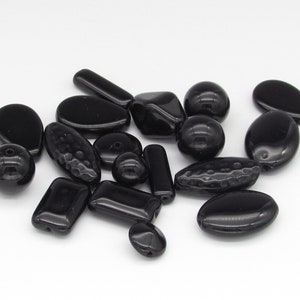 Black Vintage Bead Mix Opaque Jet Czech Pressed Glass