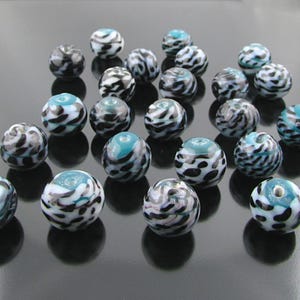 Teal, Black & White Lampwork Beads (24)