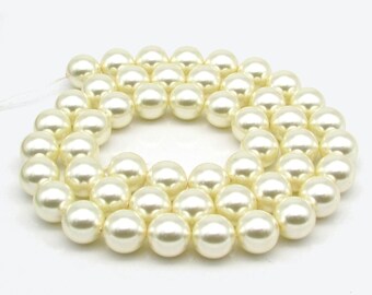 Cream 10mm Round Crystal Pearl Beads