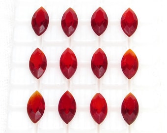 15x7mm Rhinestone Navettes, Vintage Siam Red Unfoiled Point Back Glass Gems