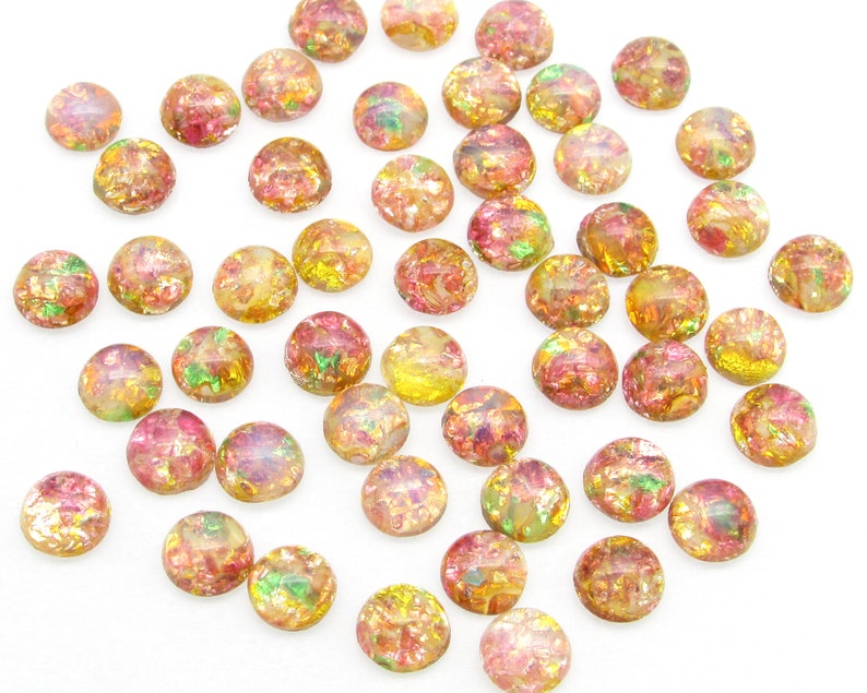 7mm Pink Glass Fire Opal Cabochons image 5