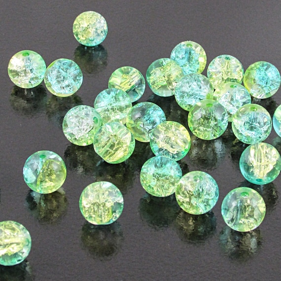 20 Glass Beads 10mm Sky Blue Crackle Beads Round 2 Tone Jewelry Supplies