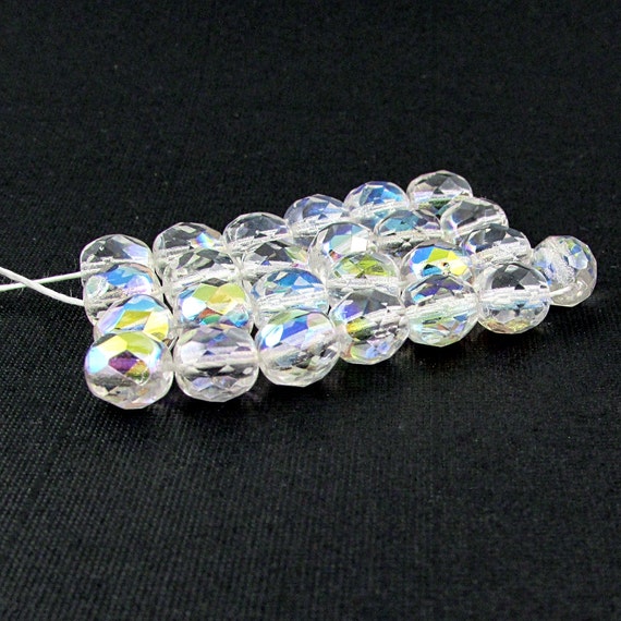 25 Round Faceted Crystal Glass Beads 8mm Crystal Clear