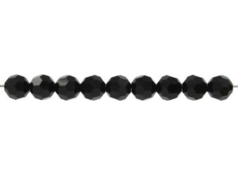 8.5mm Faceted Rounds, Opaque Jet Black Machine Cut Czech Glass Beads (20)