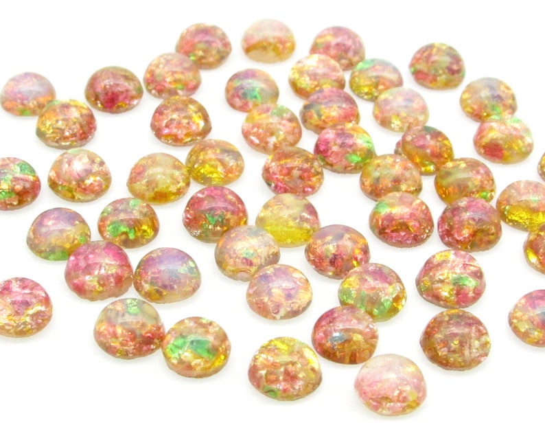 7mm Pink Glass Fire Opal Cabochons image 4