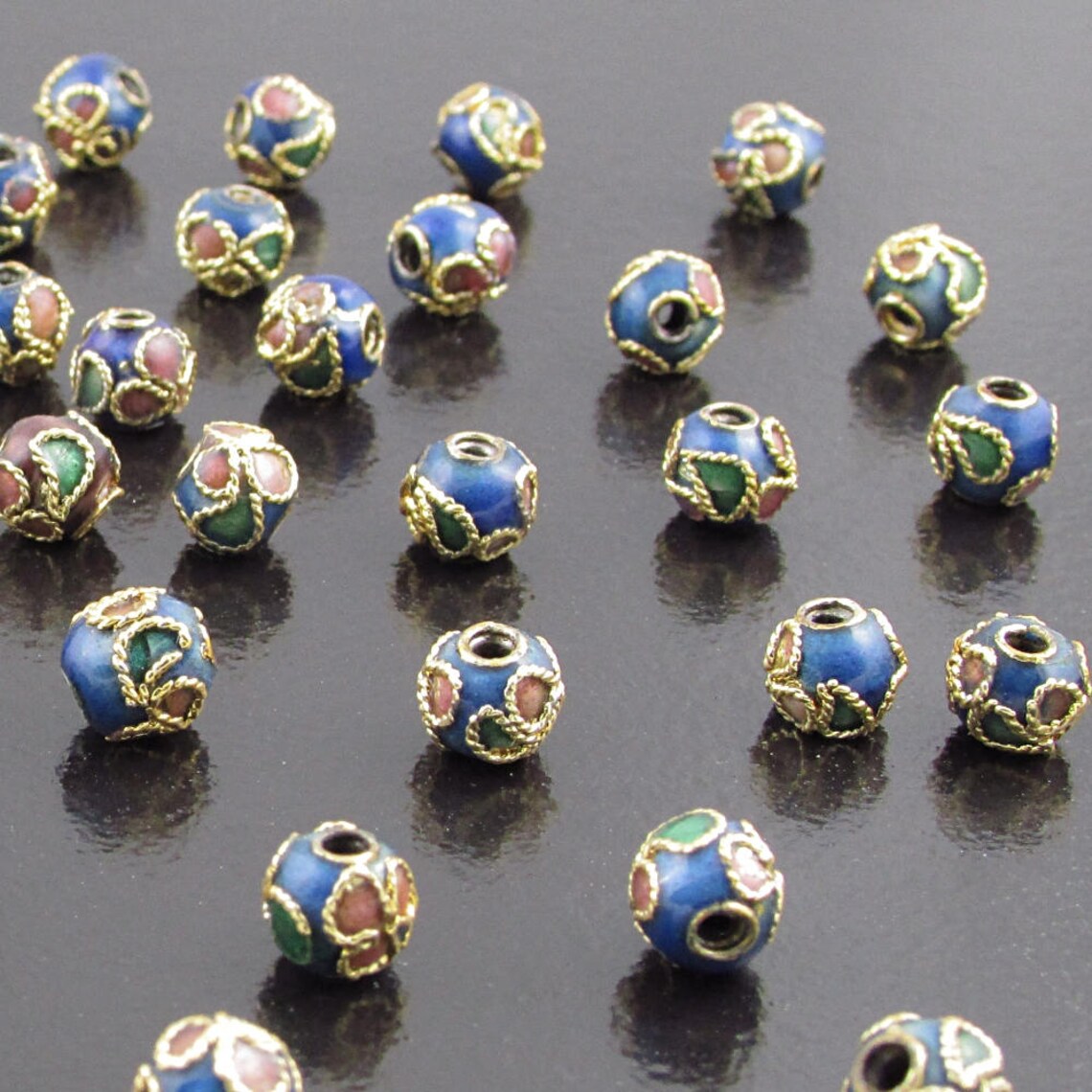6mm Round Blue Cloisonne Beads Etsy