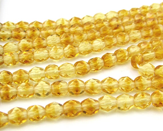 100 Topaz Faceted Czech Glass Round Beads 4MM