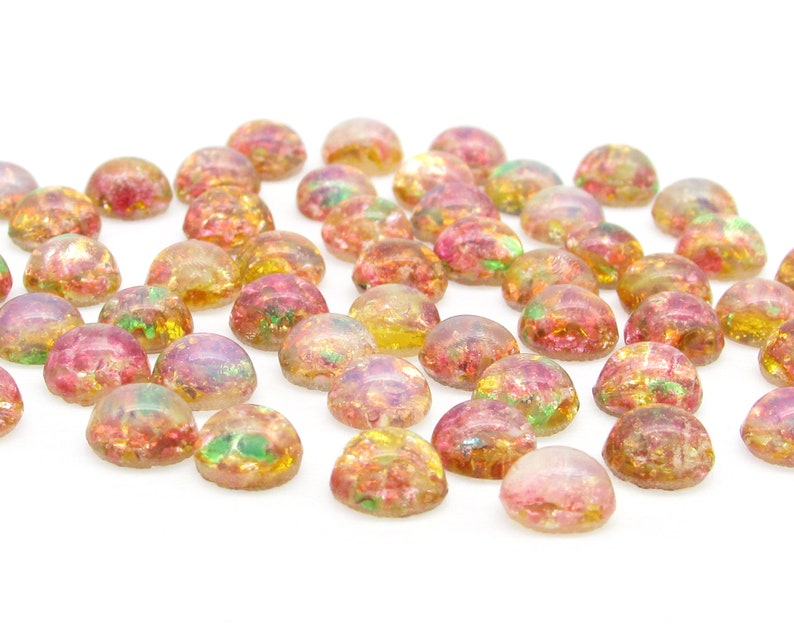 7mm Pink Glass Fire Opal Cabochons image 2