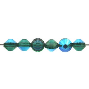 Vintage 8mm Iridescent Green Faceted Crystal Beads, Side-Drilled Round Nailheads
