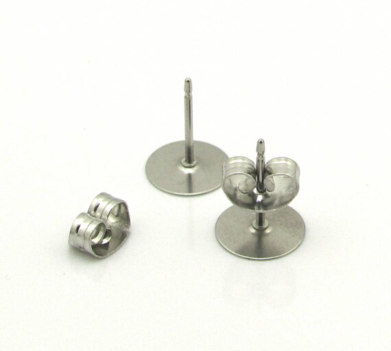 100 Silver Tone Flat Pad Earring Posts Studs DIY 8mm
