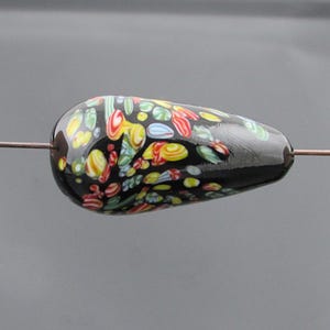 Vintage Teardrop Focal, 36x18mm Black Millefiori Lampwork Glass Tombo Bead
