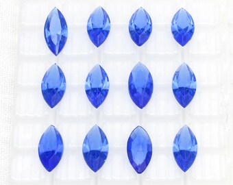15x7mm Rhinestone Navettes, Vintage Sapphire Unfoiled Point Back Glass Gems