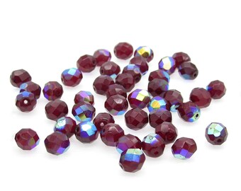 8mm Garnet Red AB Czech Glass Beads