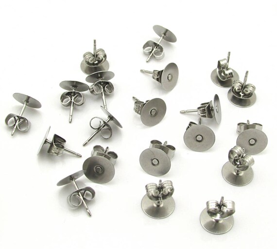 200x EARRINGS POSTS with Flat Pad Ear Stud Findings for Jewelry Making Craft