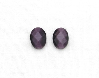 14x10mm Faceted Oval Cabochons, Fiber Optic Glass Rauten Rose