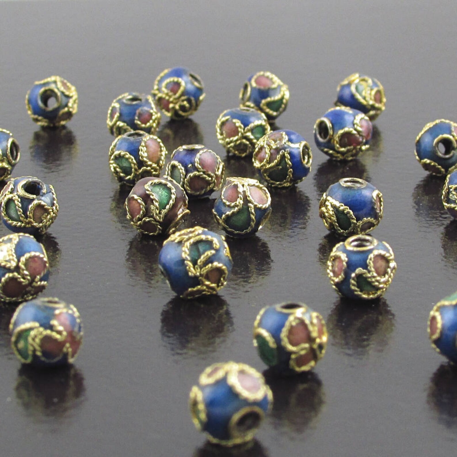 6mm Round Blue Cloisonne Beads Etsy