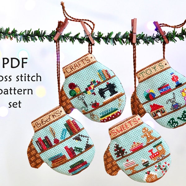 Mitten Cross Stitch Pattern. Cross Stitch Christmas Ornament. Christmas Cross Stitch Pattern. 3D Cross Stitch. Christmas Shop Window Cross