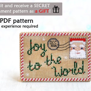 Patrón de punto de cruz de tarjeta de Navidad. Carta a Santa en punto de cruz. Patrón de punto de cruz navideño. Patrón de punto de cruz Alegría al mundo
