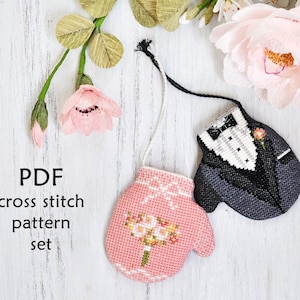 Wedding Cross Stitch Pattern. Mitten Cross Stitch Pattern. Mr Mrs Cross Stitch. Cross Stitch Pattern Wedding. Cross Stitch Wedding Gift PDF