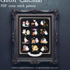 Ghost Calendar Cross Stitch. Ghost Cross Stitch Pattern. Halloween Cross Stitch Pattern. Cross Stitch Calendar Pattern. Cute Ghost Goth PDF image 1