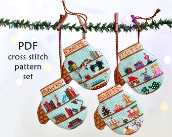 Mitten Cross Stitch Pattern. Cross Stitch Christmas Ornament. Christmas Cross Stitch Pattern. 3D Cross Stitch. Christmas Shop Window Cross