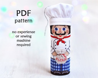 Christmas Cross Stitch Pattern. Chef Cross Stitch Christmas Ornament. 3D Cross Stitch. Modern Cross Stitch Pattern. Cross Stitch Ornament