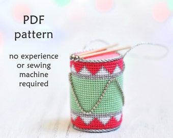 Drum Christmas Cross Stitch. Counted Cross Stitch Pattern. Modern Cross Stitch Pattern. Cross Stitch Christmas Ornament. 3D Cross Stitch