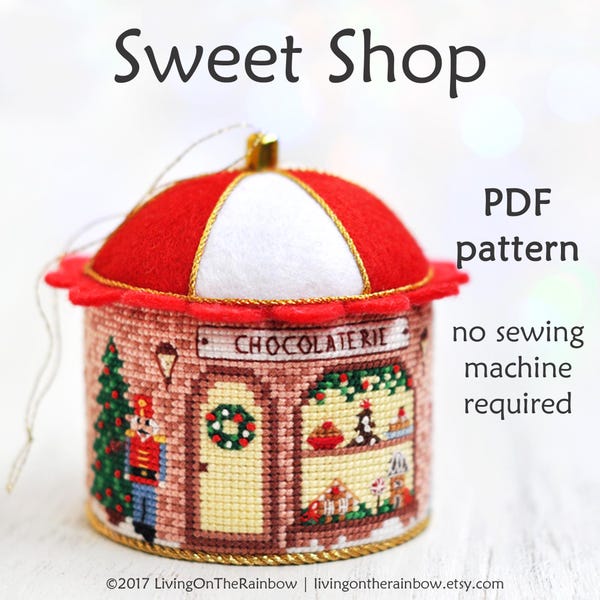 3D Christmas Ornament Cross Stitch Pattern: Sweet Shop (PDF Pattern)