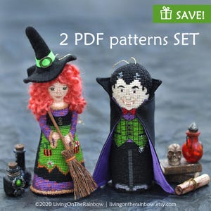 Halloween Cross Stitch Patterns Set. Witch Cross Stitch Pattern. Dracula Cross Stitch Pattern. Halloween Cross Stitch Ornament. Stitch PDF