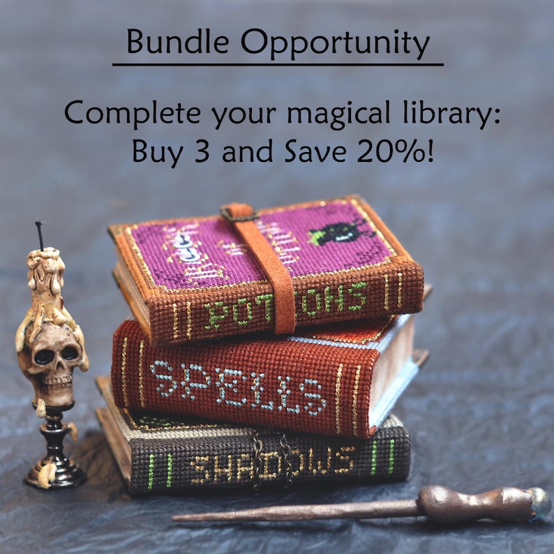 Book of Shadows Cross Stitch PDF Pattern: 3D Witchy Grimoire, Altar Decor image 10