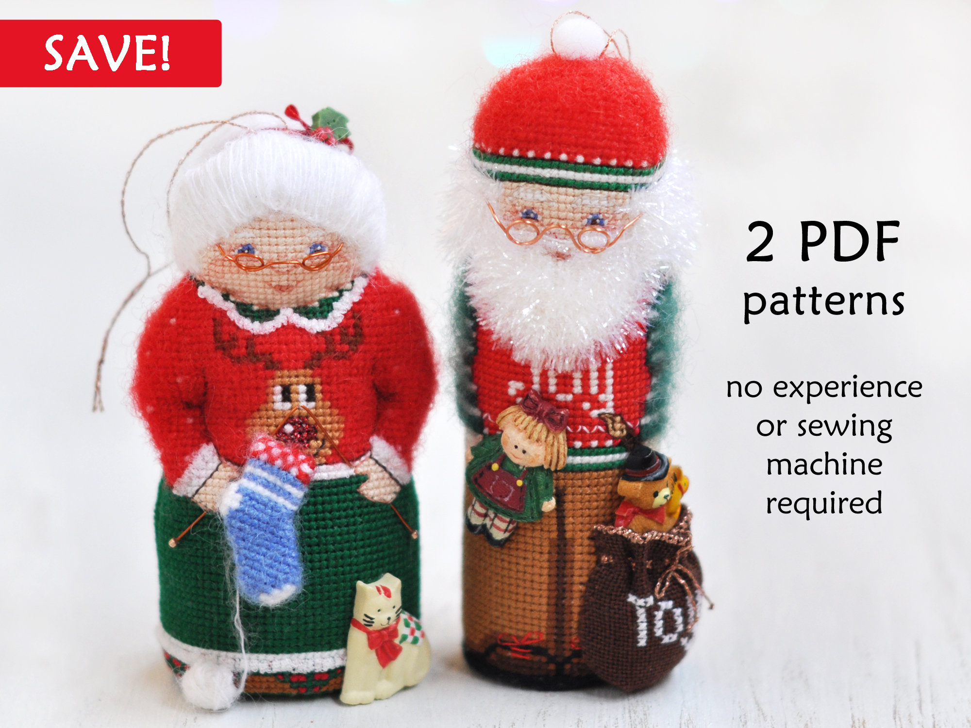 Santa & Mrs. Claus Cross Stitch Ornament Patterns (2 PDF Download