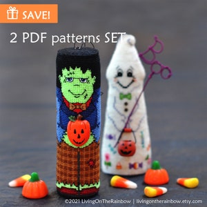 Halloween Kreuzstichmuster: Geist & Frankenstein PDF-Muster